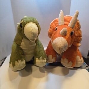 Animal Adventure Dinosaurs Orange  Triceratops Green Stegosaurus Plush set
